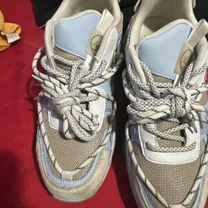 Light Blue and Tan Athletic Sneakers with Rope Laces